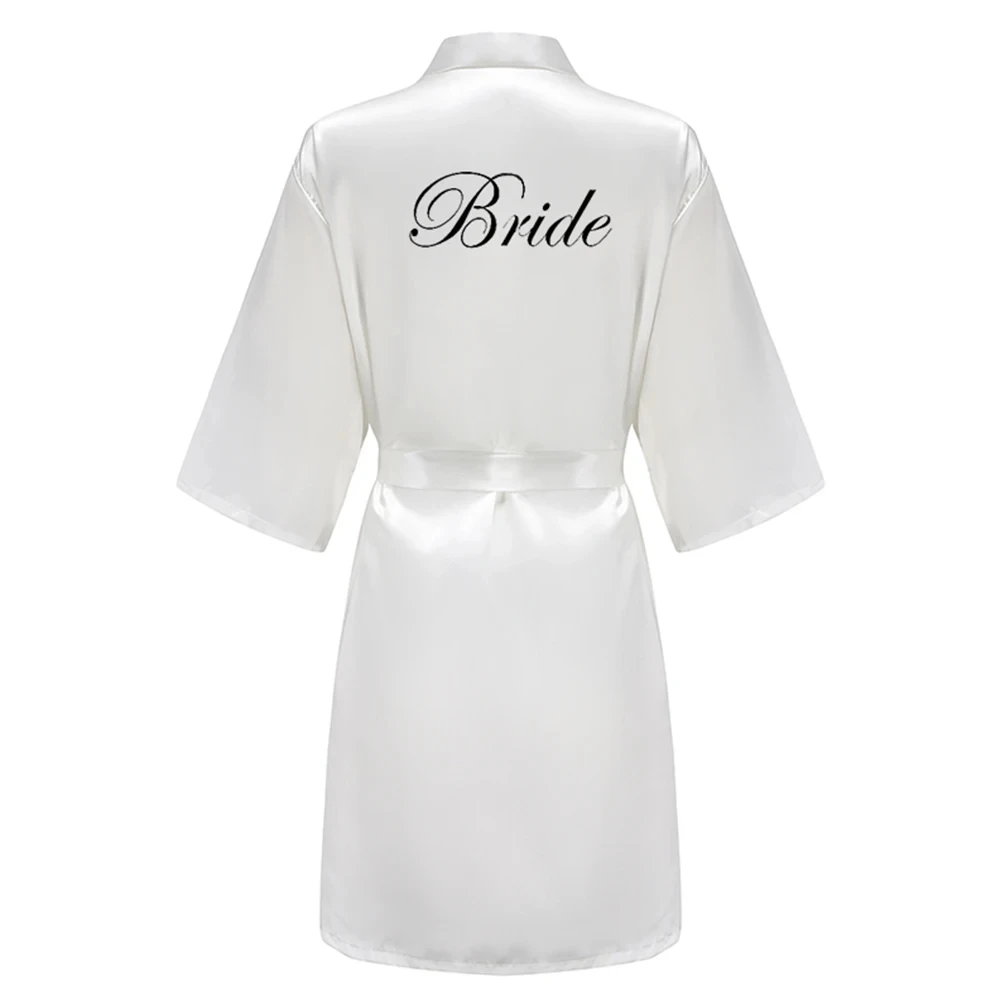 New Pink Wedding Team Bride Squad Maid of Honor Robe Bridal Party Satin Dressing Gowns For Women Black Letter Writing Bathrobe
