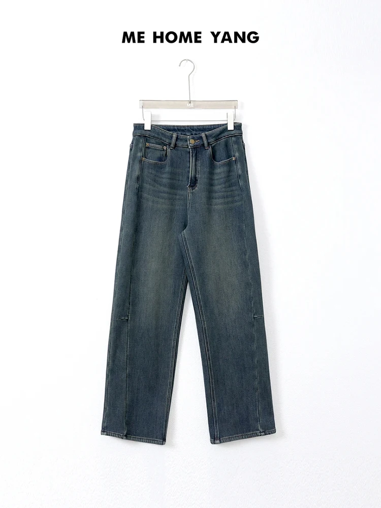 

Джинсы Fce Lined Thi Denim с широкими штанинами, эластичные, с высокой талией, прямого кроя, осенне-зимние, новые, повседневные, с высокой талией