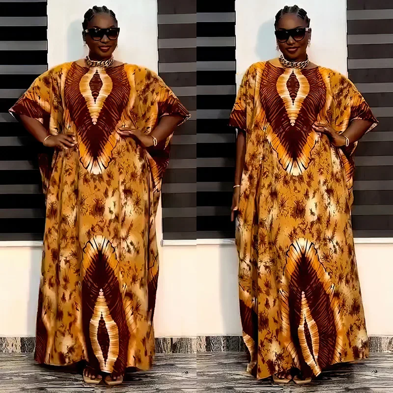 African Plus Size Dresses for Women Autumn Elegant African Half Sleeve V-neck Printing Long Maxi Dress Dashiki African Clothing