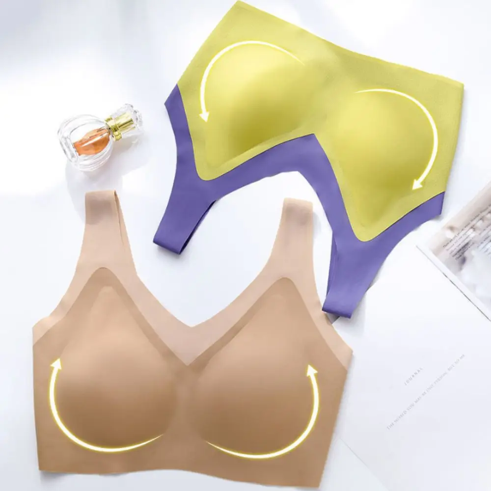 

Simple Ice Silk Seamless Bras Push Up Shockproof Wireless Deep V Bra Lingerie Anti-sagging Underwear for Women Yoga