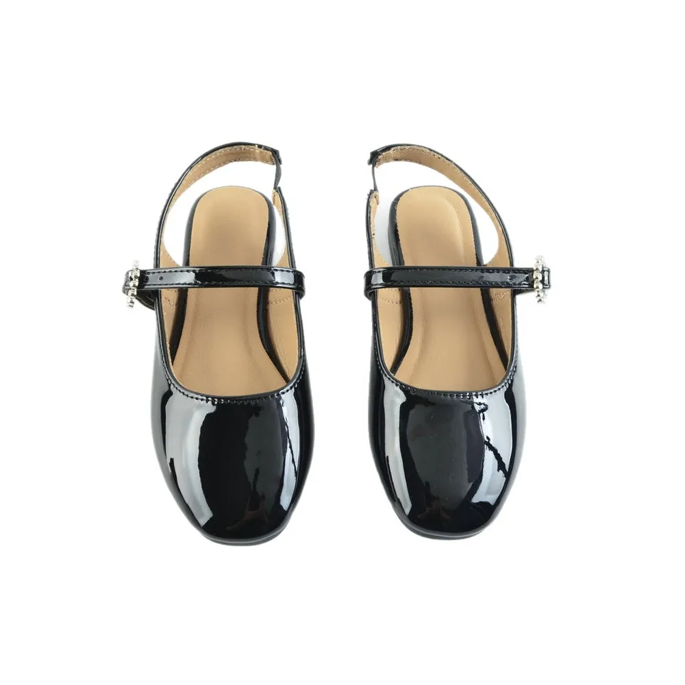 

Kids Summer Casual Sandals Solid Patent Leather Fashion Buckle Flat Shoes, Anti Slip Black Children Footwear EU Size 28-33