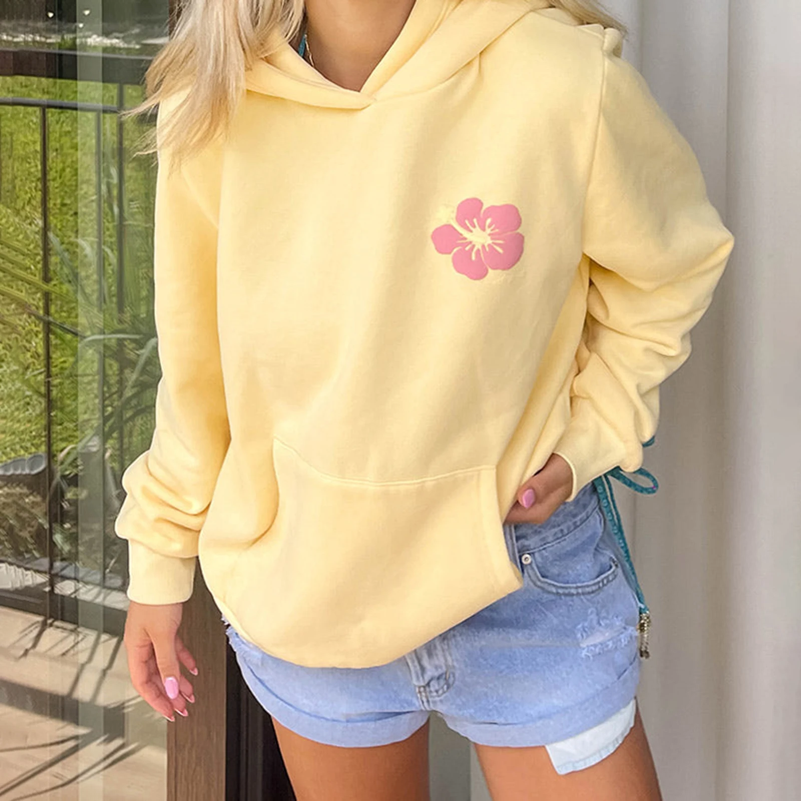 

Женские модные пляжные толстовки с длинным рукавом, свободные толстовки с гавайским цветочным принтом, уличные топы