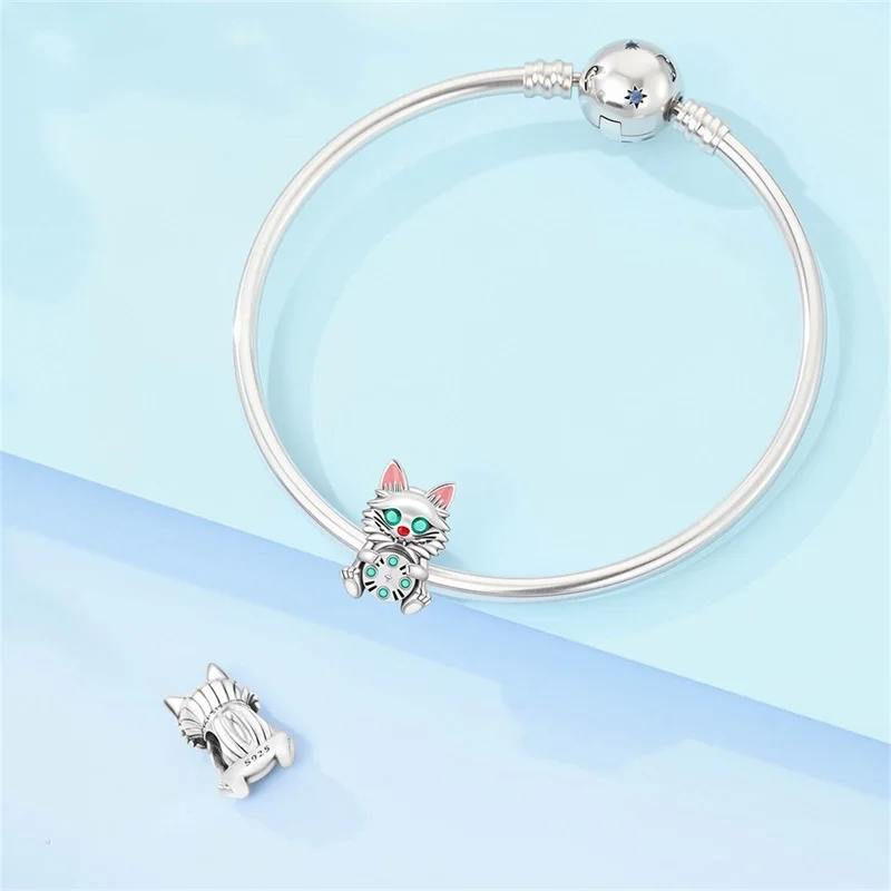 2026 New 925 Sterling Silver Cat Clock Dangle Charms Fits 3mm Original Bracelet DIY Women Exquisite Birthday Jewelry Gifts