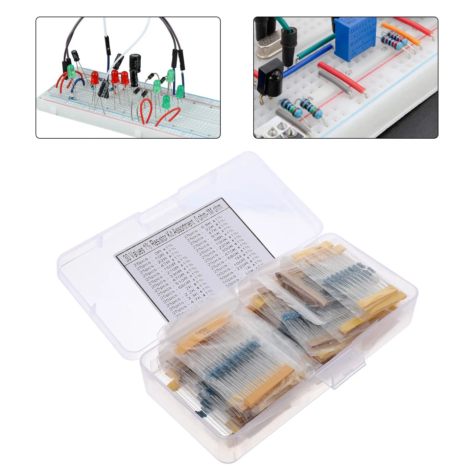 

850Pcs DIY Electronic Parts Resistor Kit Metal Film 1 Quarter Watt 1 Percent Precision Assortment Components Metal Film Resistor