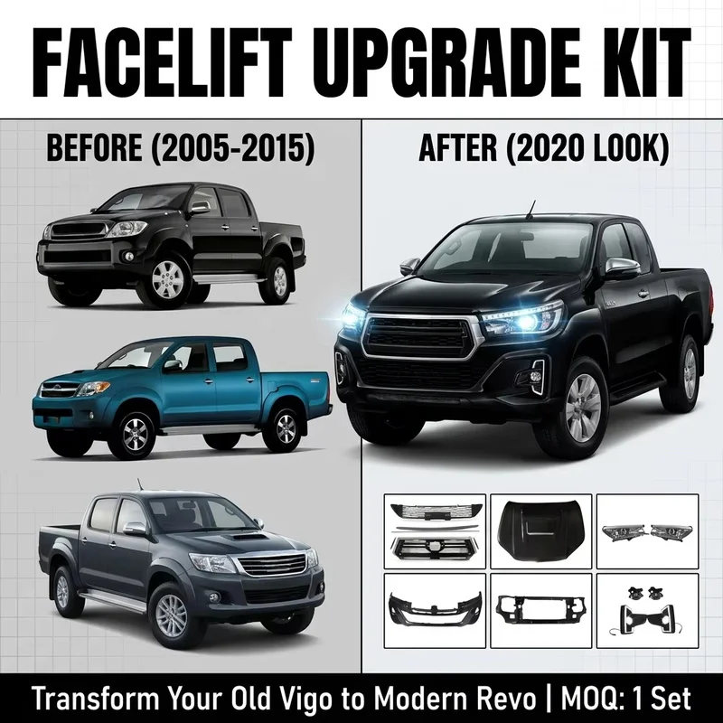 Auto Parts Hilux Vigo to Rocco Wide Body Conversion Kit Fr Bumper & Hood Exterior Replacement Tuning Off-Road Pickup