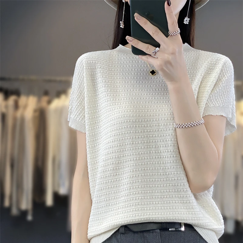 

Summer New Knitted Short-Sleeved Blouse Bat Shirt Loose T-shirt First-Line High-End New Design Short Sleeves