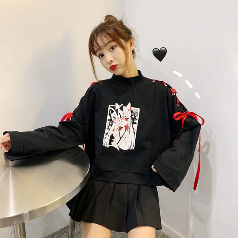 2024 Inizio Autunno Top Ins Gusto Strano Carino Girocollo Felpe Ragazza Giapponese Manica Cravatta Anime Stampa Maglione Abbigliamento Donna