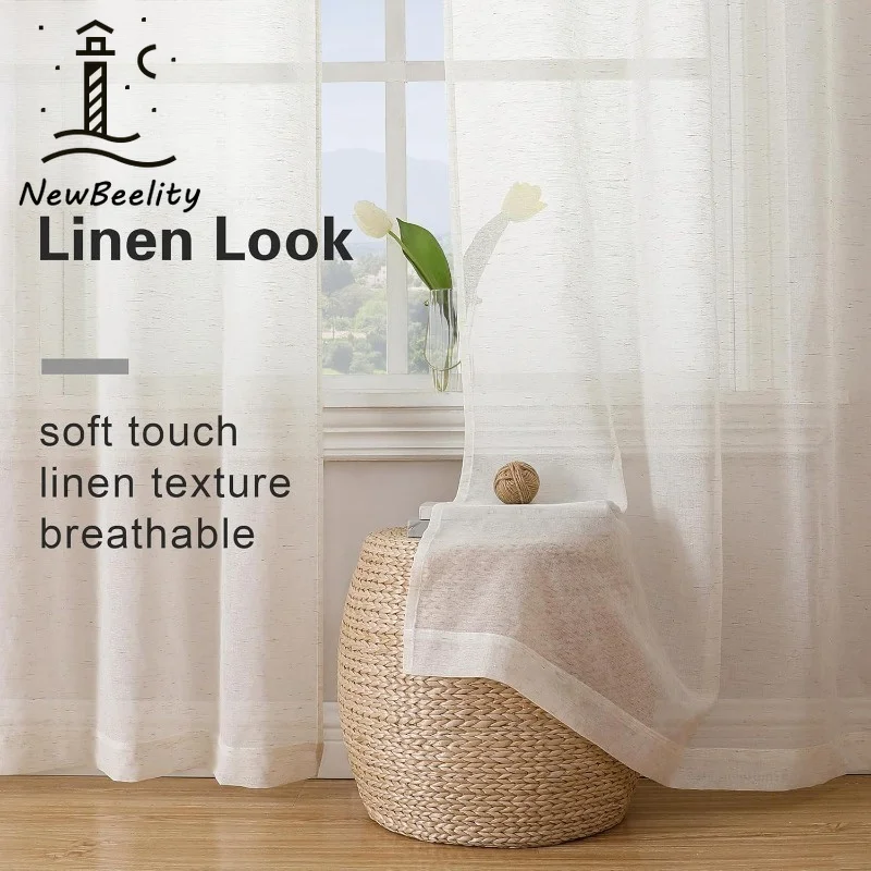 Linen Textured Tulle S Fold Sheer Curtains for Living Dining Room Bedroom Window Farmhouse Luxury Decoration Partition Drapes