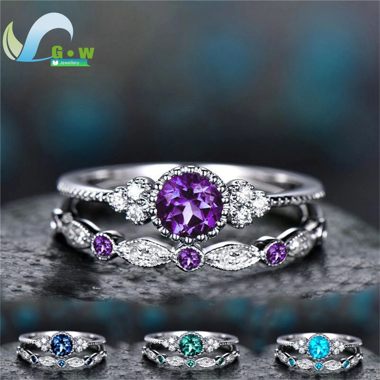 

Elegant Matching Emerald Sapphire Promise Rings for Couples Vintage Wedding Jewelry Two-Pack Adjustable Eternal Love Accessories