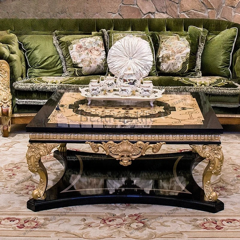 European-style simple retro living room furniture, solid wood pure hand-carved high-end coffee table