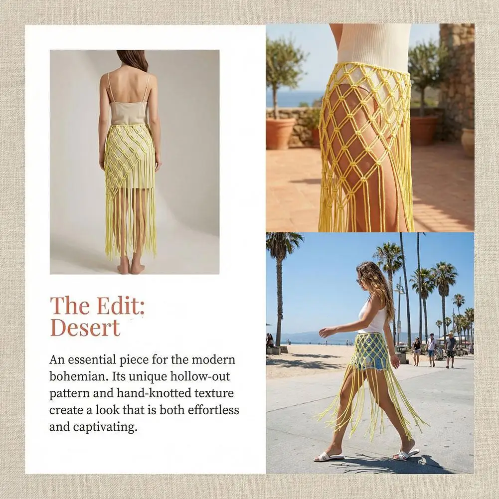 

Bohemian Mesh Tassel Waistband Netted Fringe Waistline Handwoven Bikini Cover Up Skirt Fashion Butt Curtain Jeans Accessories