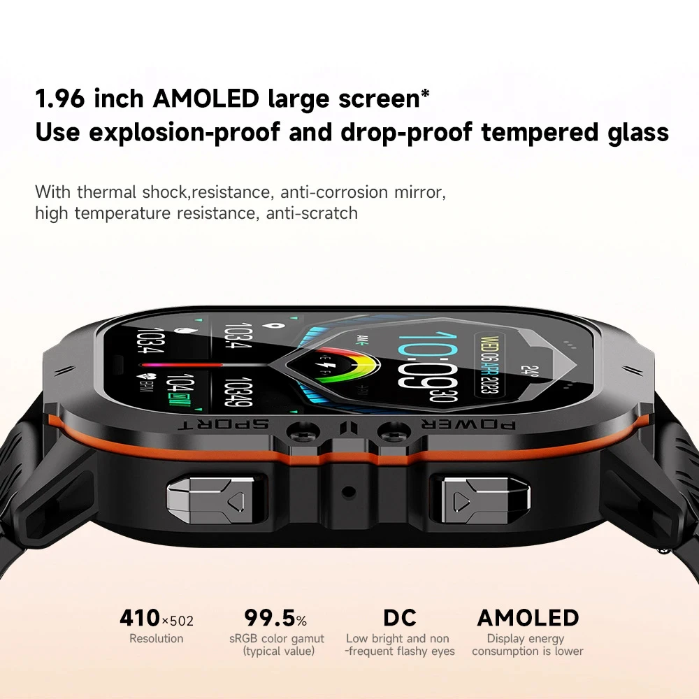 696 Outdoor Sports AMOLED Men Blue Tooth Call Smart Watch Heart Rate 1ATM Waterproof Bracelet Music Voice Assistant Smartwatch