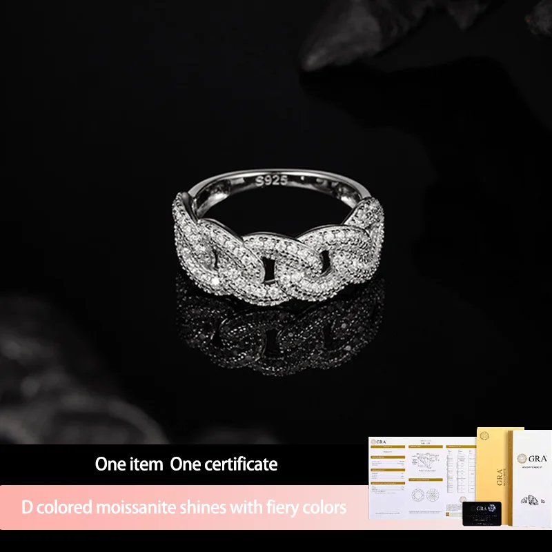 

925 Silver Moissanite Rings HipHop Cuban Ring 0.68CT D VVS1 Certified Hip Hop Style Jewelry Personalized Valentine's Day Gift