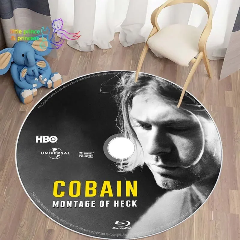 Kurt Cobain CD Rug Music Round Mat Round Rug Round Carpet Bathroom Mat Black Mat Home Decor Rug Living Room Kitchen