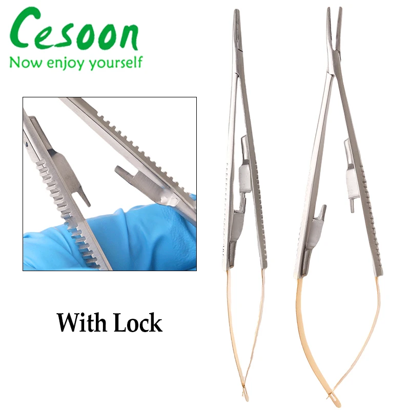 1 szt. Implant dentystyczny Castroviejo uchwyty na igły 14cm 16cm ortodontyczne proste/zakrzywione głowice narzędzia stomatologiczne szczypce chirurgiczne kleszcze — zdjęcie 6