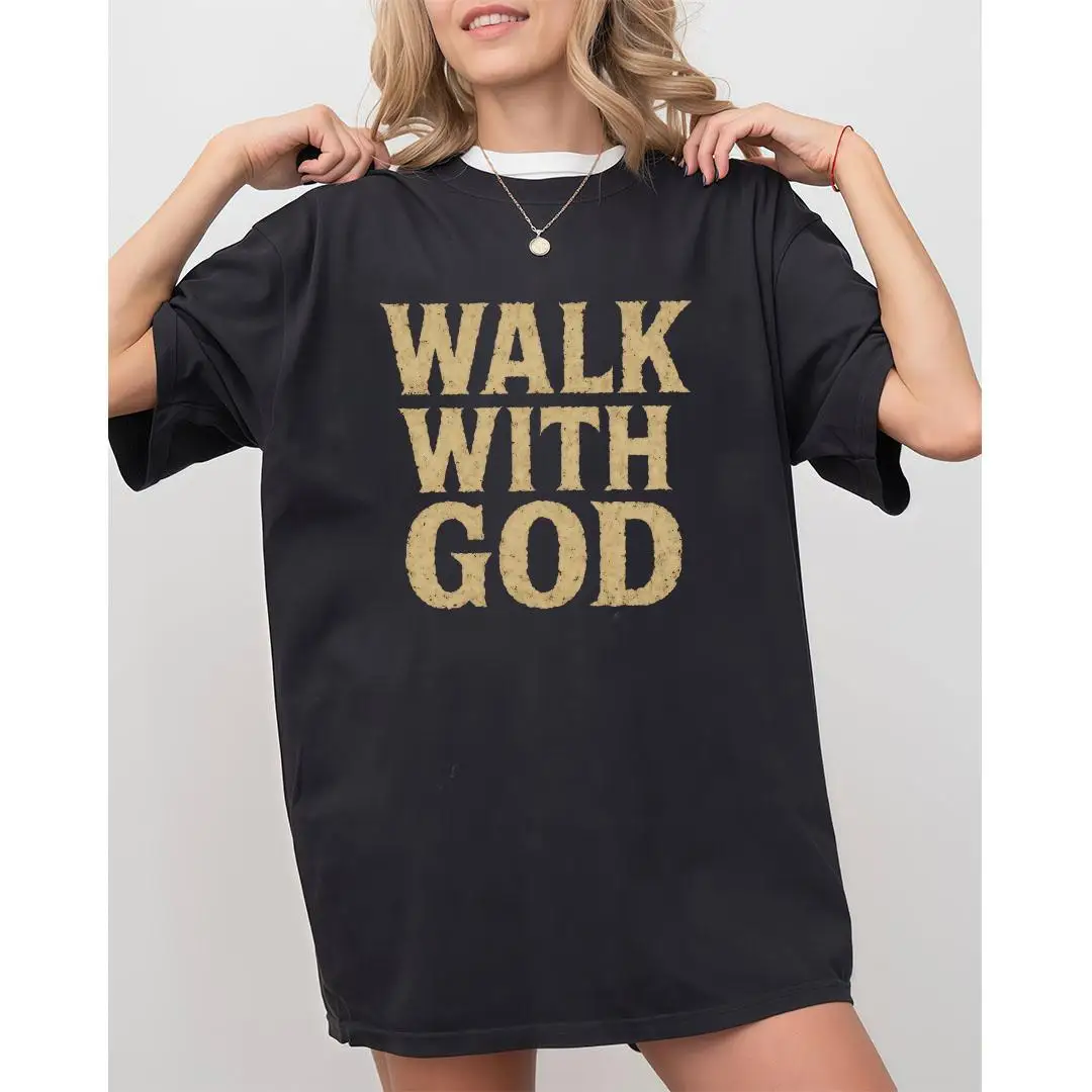 

Spiritual Walk With God Tee Shirt Motivational Christian Gift Unisex Religious Apparel Faith Based Graphic T-Shirt Casual Top