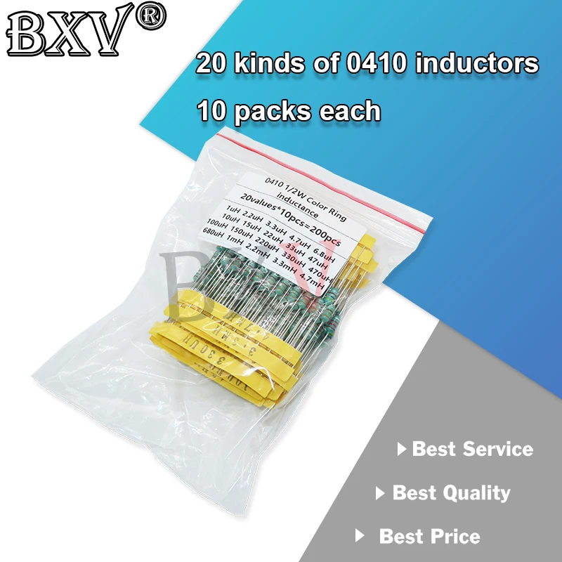 200PCS/Set 20Values*10pcs 0410 1/2W Color Ring Inductance 1UH~4.7MH DIP Inductors Assortment Kit