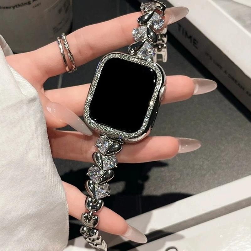 

Fashion Bling Diamond Strap for Apple Watch S10 S11 iWatch Luxury Heart Zircon Band Fall Winter