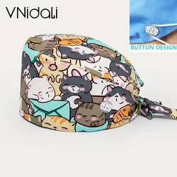 nurse hats anime adjustable surgery cap Breathable Cotton with button scrubs cap operating room cap medical doctor cap