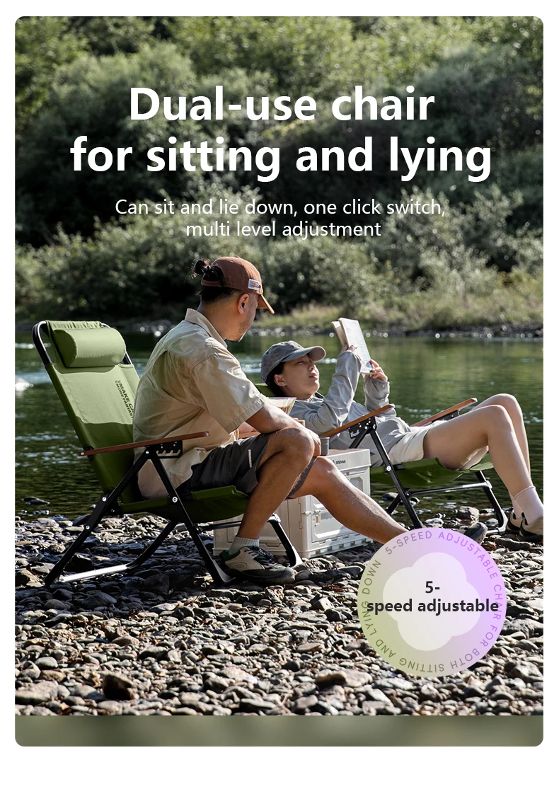 BISINNA Camping Folding Chair Adjustable Armrest Portable Relaxing Chair With Detachable Pillow for Beach Travel Hiking