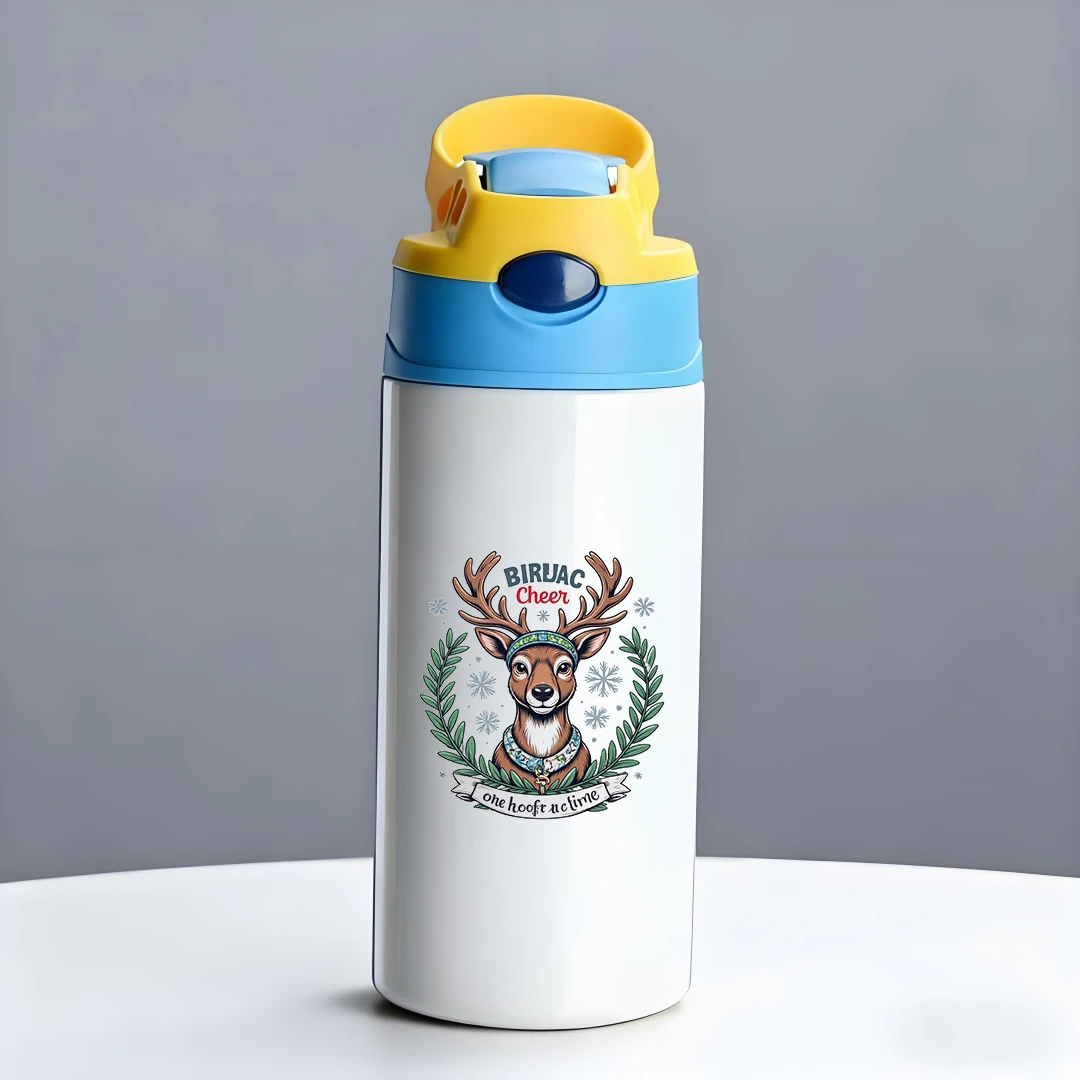 304 tasse thermique en acier inoxydable tête de cerf de dessin animé avec motif de collier tasse de paille pour enfants BIRUAC tasse de paille mignonne chaude Chris
