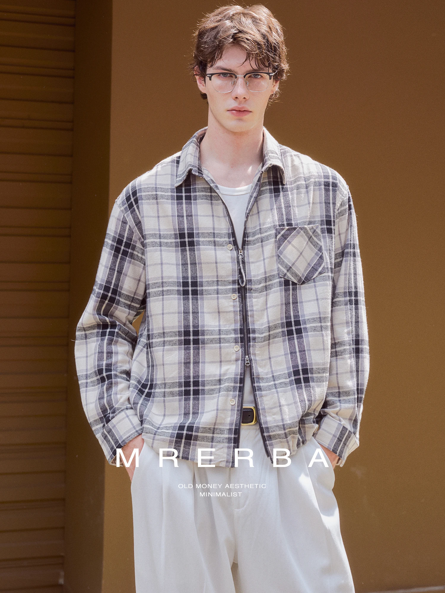 Mr. Twenty-Eight's Vintage American Style Plaid Cotton Shirt Jacket Men's Zipper Collar Soft Casual Shirt Loose Fit Long Sleeve