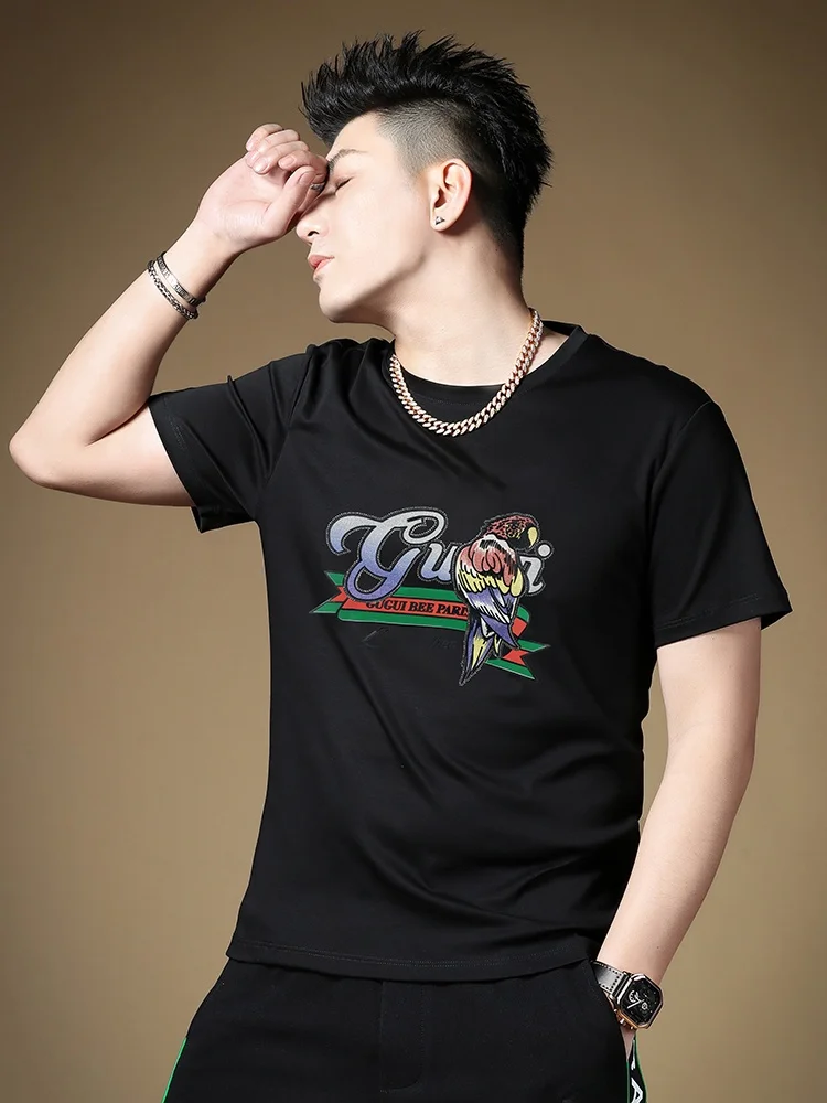 

Slim Fit Men's ort Sve T-irt Summer Trendy High End Men's Faion Top f Sve Base Layer Body irt Cotton Polyest...