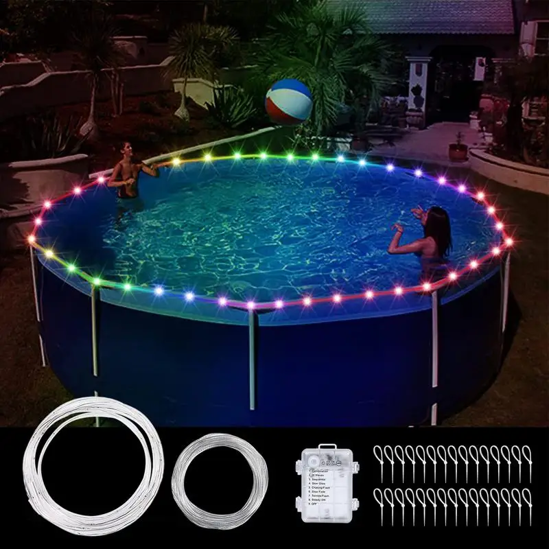 Outdoor Poolside Rope Lights 12 Colors Changing With Remote LED Rope Lights Batteried Waterproof Strip Lights pool accessories