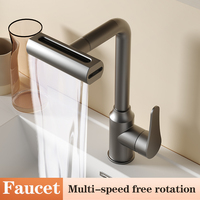 Stainless Steel Bathroom Basin Faucets Rotation Waterfall Black Stream Sprayer Head Sink Mixer Brushed Nickle Water Tap Faucet