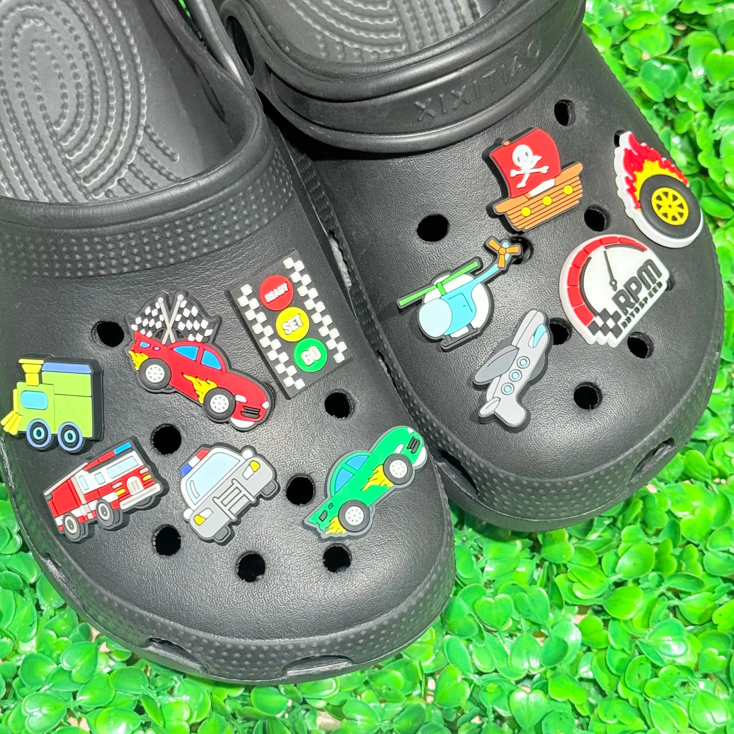 Mesuca 5-100Pcs Cartoon Racing Car Airplane PVC Shoe Charms Accessories Sandals Shoes Decorations DIY Women Phonecase Backpack