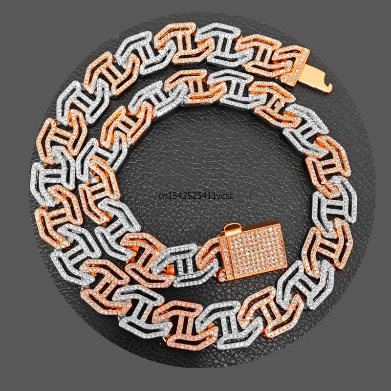 New Design Geometric 16mm 2 Tone Rose Gold Silver color Cuban Chain Necklace Hip Hop Back-to-school Jewelry Accessory