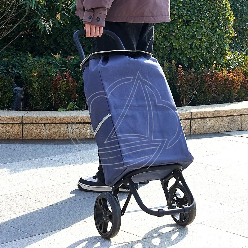 Foldable Grocery Cart, Portable Luggage Trolley with Insulated Oxford Cloth Bag for Elderly