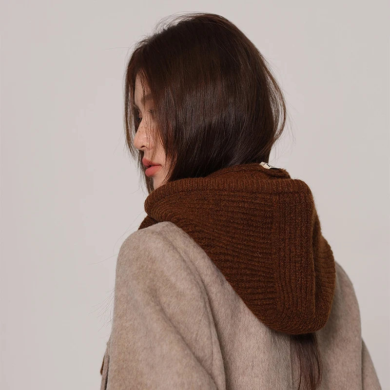 Winter Warm Soft Knitted Hat Shawl Women\'s 2-in-1 Caps Thicken Earmuff Hood Scarf High Quality Designer Warm Pullover Snood Hat