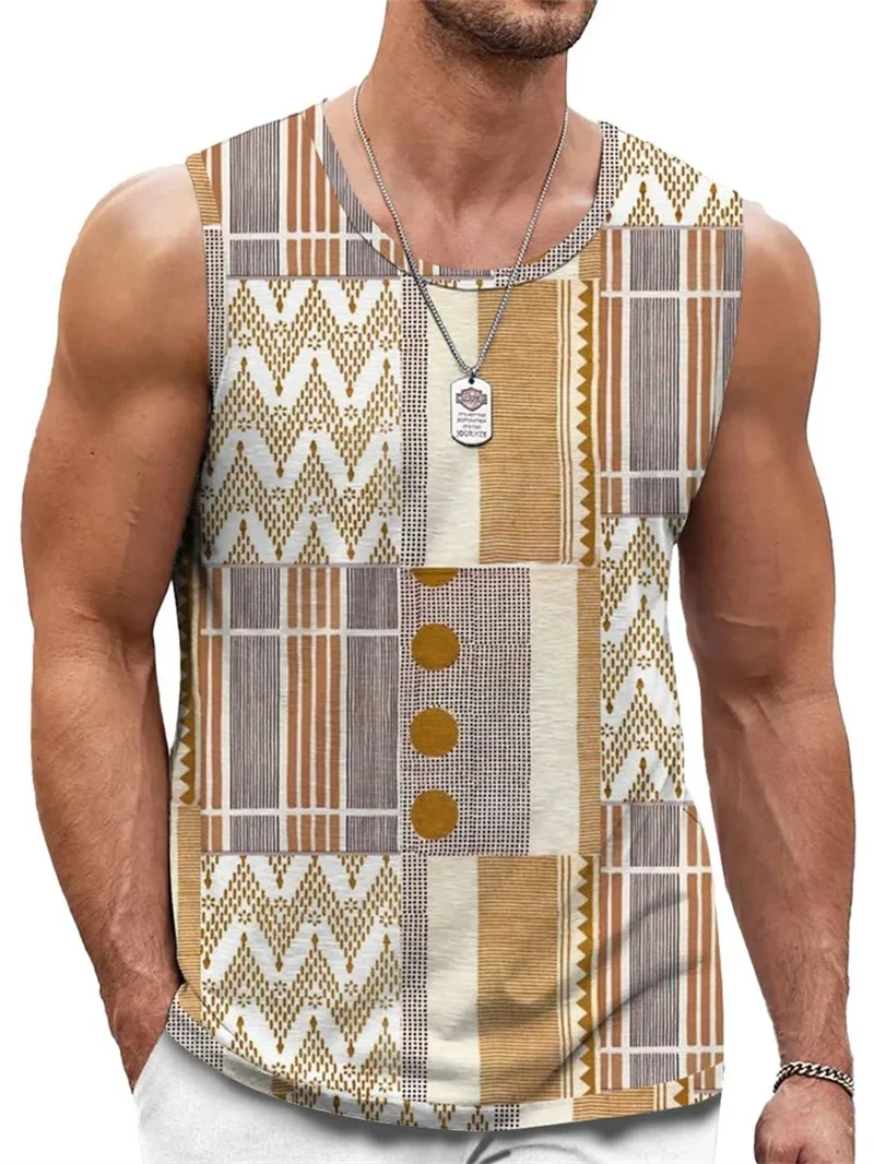 

Men's Sleeveless Shirt Retro Geometric Printed Round Neck Tank Top Irregular Colorful Vest Summer Loose Casual Streetwear Tops