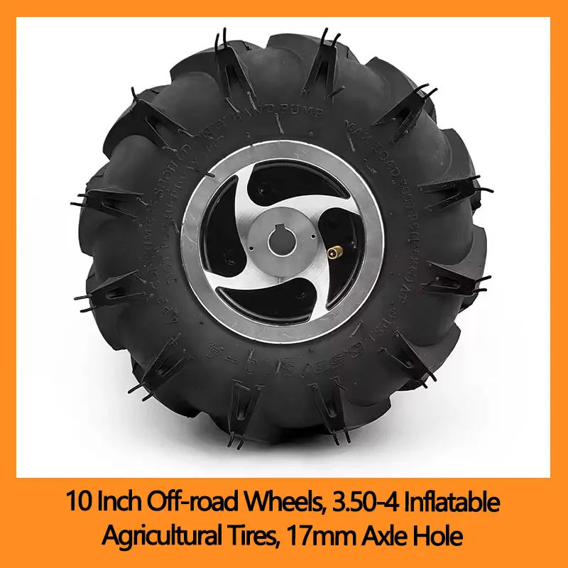 

10 Inch Off-road Wheels, 3.50-4 Inflatable Agricultural Tires, 17mm Axle Hole for Electric Motor Handcart
