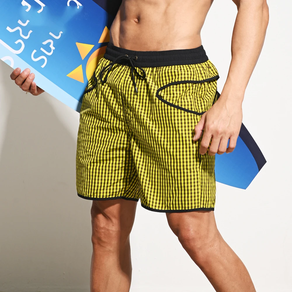 

Мужские дышащие быстросохнущие клетчатые плавки контрастного цвета, трендовые пляжные шорты для серфинга, отдыха, мужская одежда, новинка 2023 года