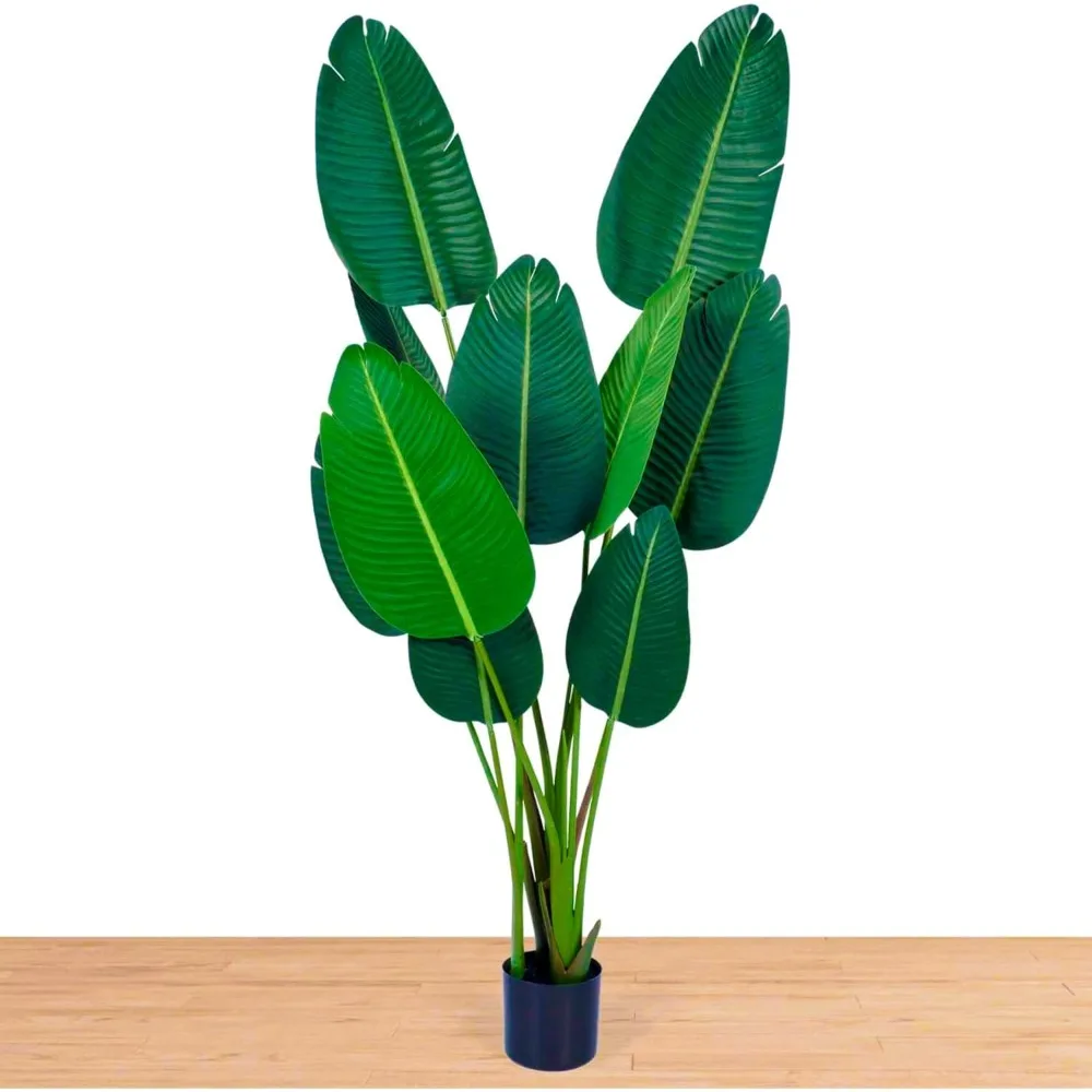 flybold Bird of Paradise Artificial Plant - Fake Tree Banana Leaf Faux Plants with 10 Realistic Green Leaves and Thick Durable P