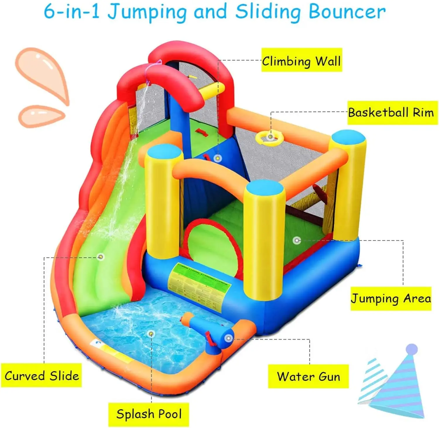 Nadmuchiwana zjeżdżalnia wodna, Bounce House zjeżdżalnia wodna dla dzieci na świeżym powietrzu ze zjeżdżalnią wodną, brodzikiem, ścianką wspinaczkową, zjeżdżalnie wodne Inf