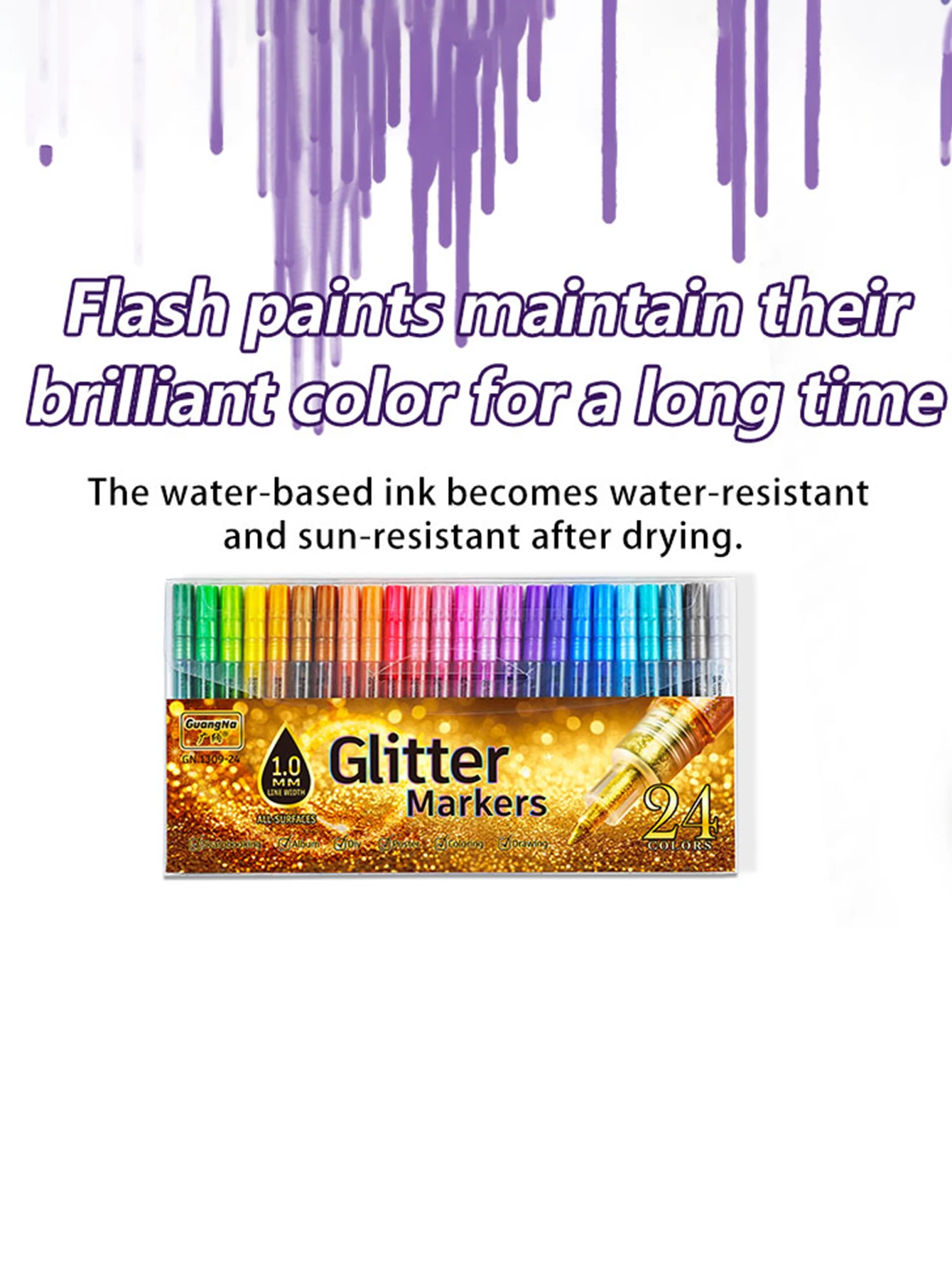 24-Farben 1,0mm Stiftspitze Glitzermarker, Leuchtende Farben mit Mischbarem Aquarellstift, Unverzichtbar für Buchskizzen und Zeichnungen – Detail 10