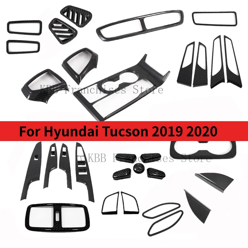 For Hyundai Tucson 2015-2020 Carbon Fiber Interior Accessories Window Switch Panel AC Outlet Steering Wheel Cover gear Trim