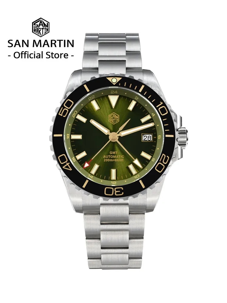 San Martin 39mm Diver GMT Watch Enamel Dial NH34 Stainless Steel Luxury Men Watch Automatic Mechanical Sapphire Luminous SN0136