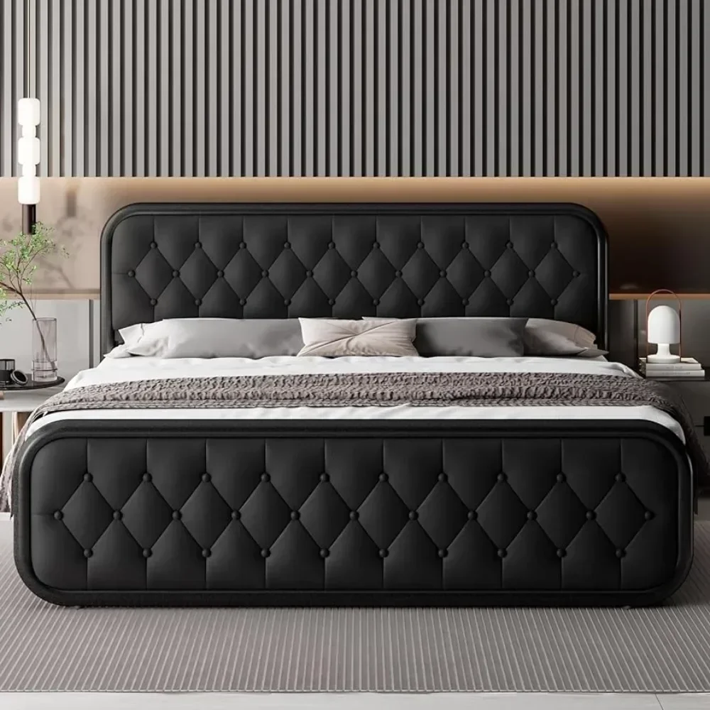 King Size Bed Frame Heavy Duty Bed Frame With Faux Leather Headboard Bedroom Furniture 12