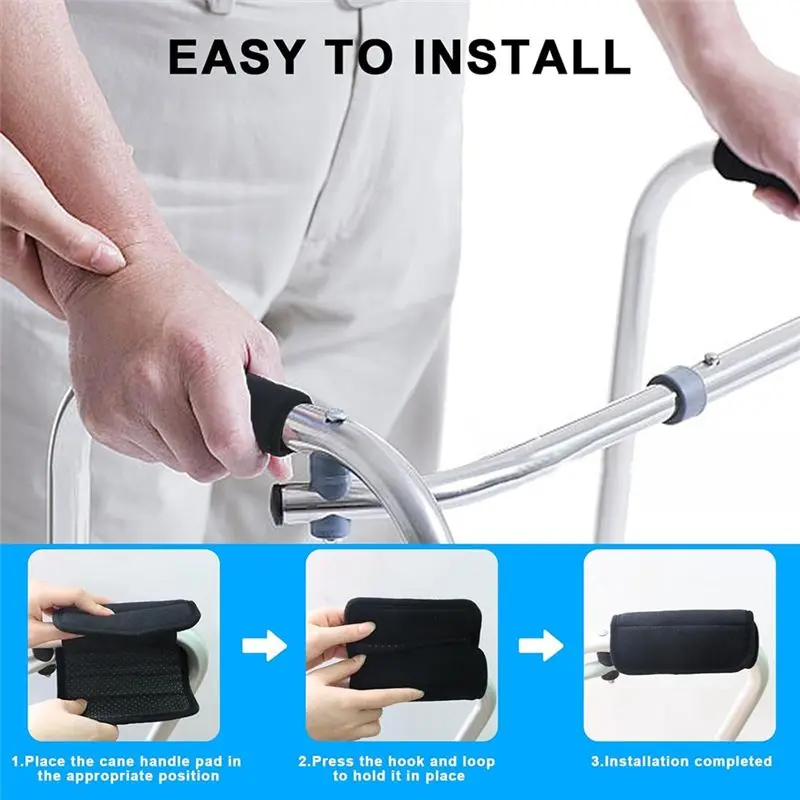 [NEW!ABMK】 Durable Black Walker Hand Grip Pads, 2-Pack, For Enhanced Comfort On Wheelchairs And Walkers