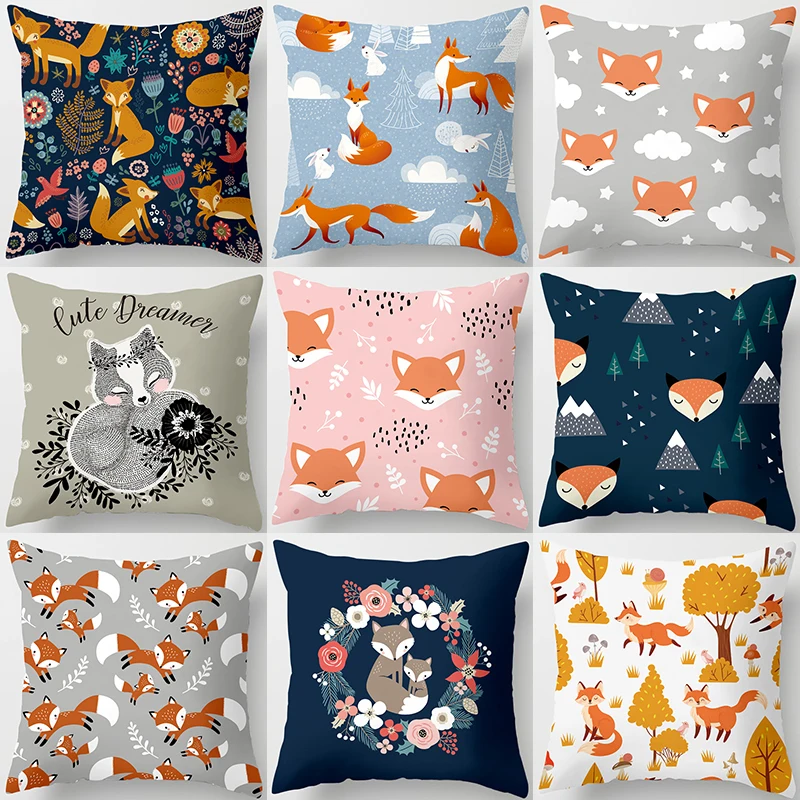 Cartoon Fox Animal Decorative Cushions Pillowcase Polyester Cushion Cover Throw Pillow 45*45 Sofa Decoration Pillowcover