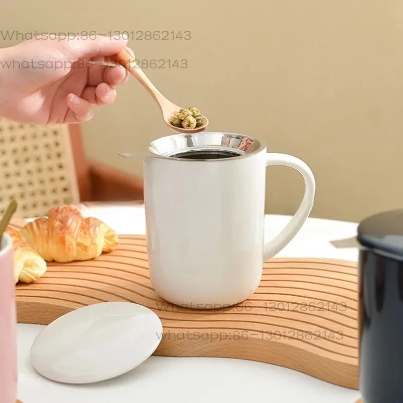 Ceramic Mug with Lid with Tea Leak Tea Water Separation Bubble Tea Cup Office Drinking Cup