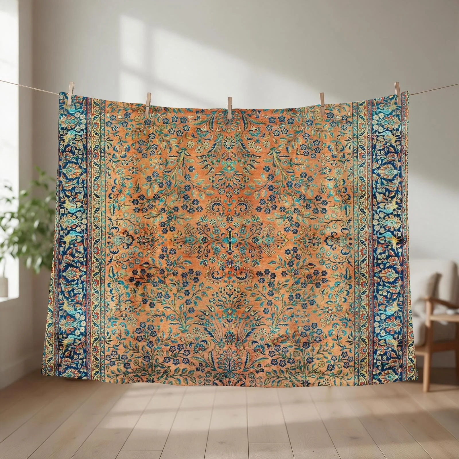 Manchester Kashan Floral Persian Carpet Print Throw Blanket Kid'S Decorative Sofas Furrys Plaid on the sofa Blankets