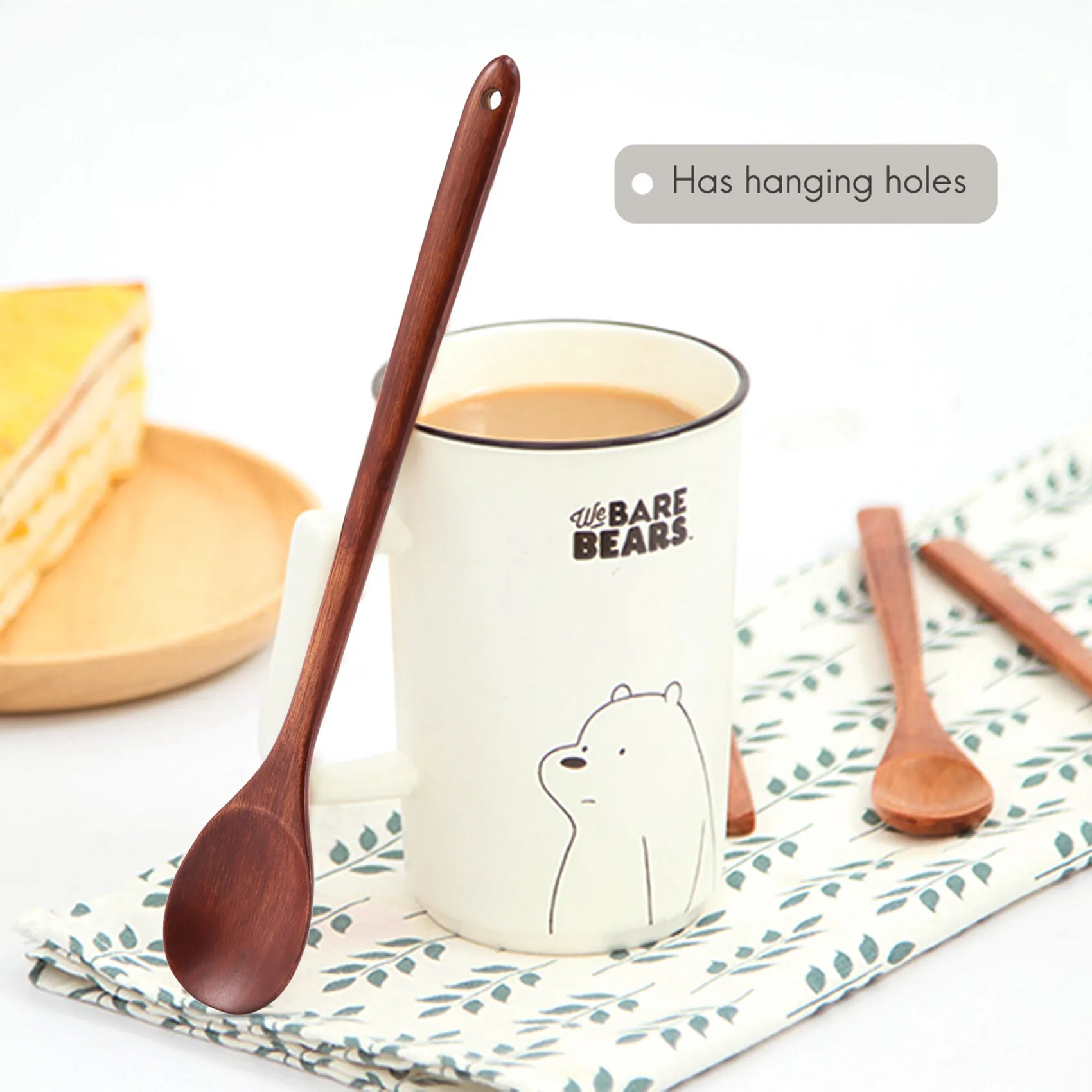 ABPP Wood Spoons for Cooking Set, 13 inch Long Handle Wooden Mixing Spoons for Stirring Baking Serving, 6 Pcs Kitchen Utensil