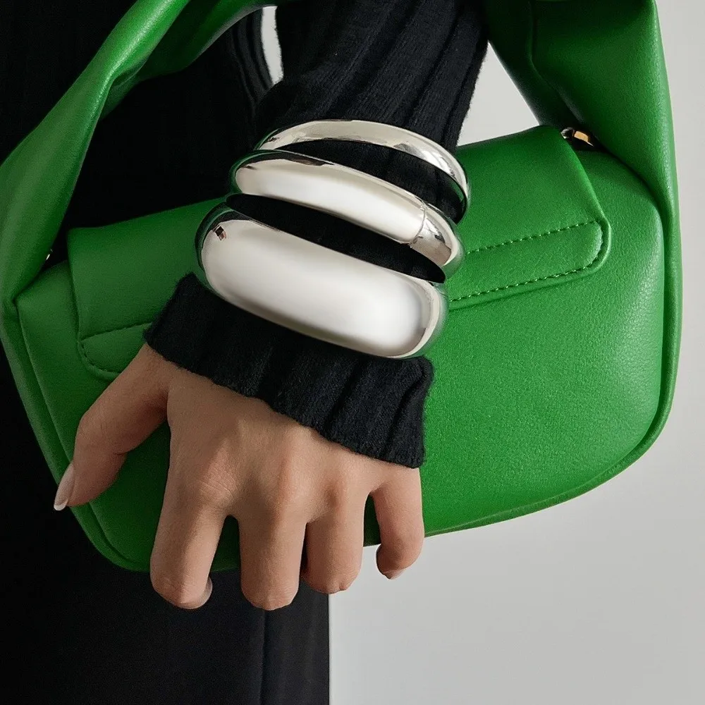 ヴィンテージゴールドシルバーカラー多層バングルパンク幾何学的な金属ブレスレットセットラウンド滑らかなワイドスタッカブルバングルギフト