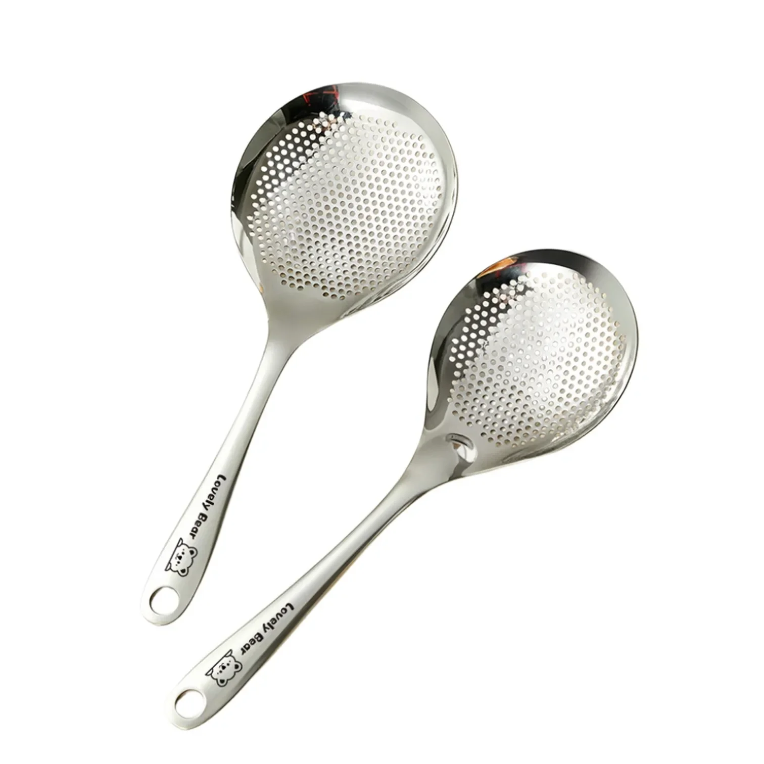 Certified Pure 304 Stainless Steel Kitchen Cooking Colander Ultra Thick 33cm Handle 12.5cm Head Sieve for Potato Frying