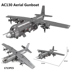 1713PCS WW2 AC130 Gunship Airplane  Model Kits C130/C 130 Hercules Military War Aircraft Planes andJets Building Blocks Sets